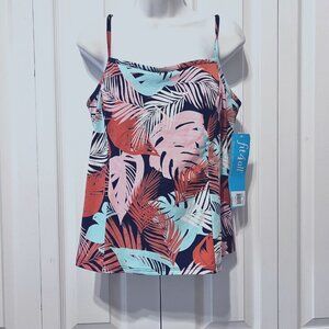 fit 4 all-Women's Swimsuit Top Only-NWT--Size 16-Navy Blue/Orange/Pink-Swim